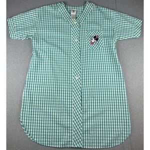Vintage Disney Mickey Mouse Seersucker Button Front Shirt Dress Medium Plaid